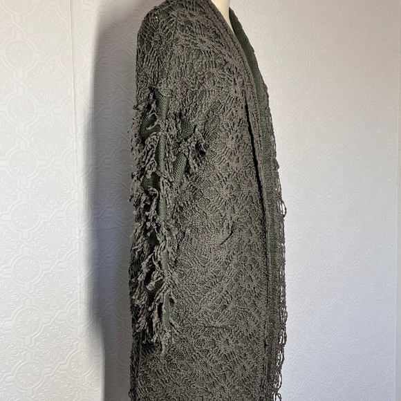 Cardigan Sweater extra long green shaggy open by hummingbird - Picture 4 of 9